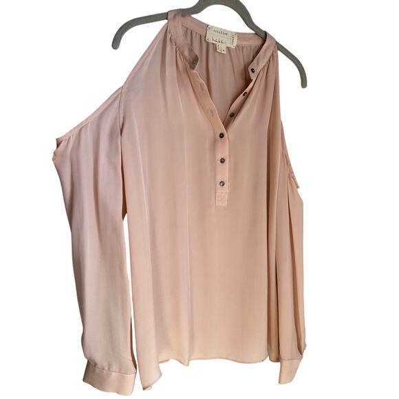 Nicole Miller Artelier Pink Silk Cold Shoulder Blouse Women's Large - Picture 1 of 9